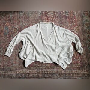 We the Free Coraline Thermal waffle White Long Soeeve Deep V neck SMALL